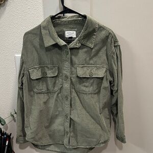 American Eagle Green Corduroy Button-Up Shirt